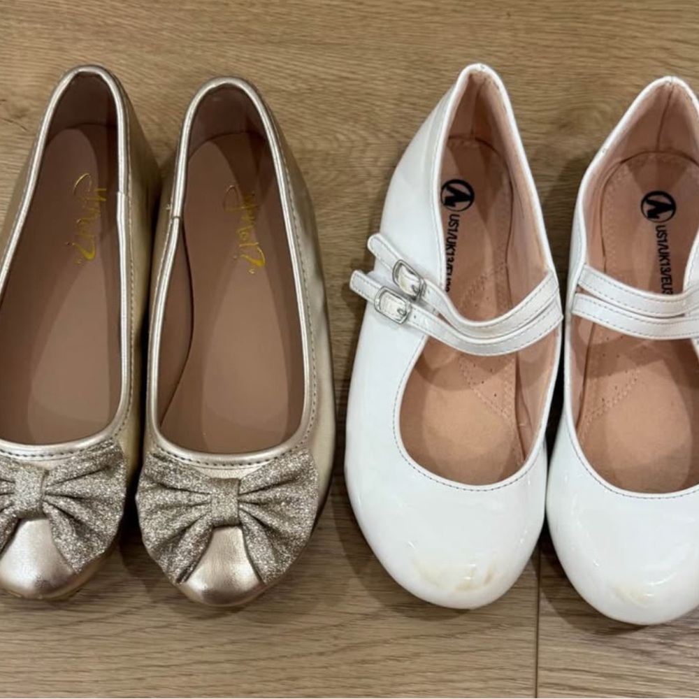 Kids Elegant Gold and White Shoes Set